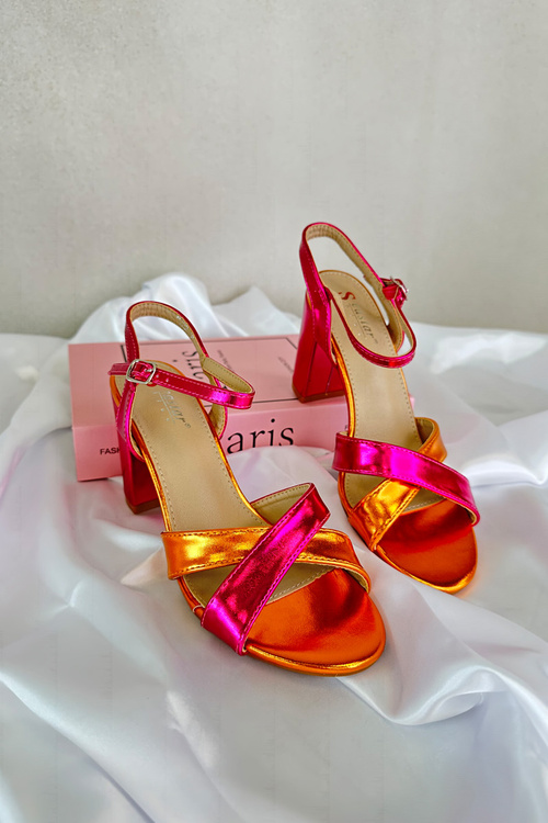 Eco Leather Sandals with High Block Heel Fuchsia Abilica