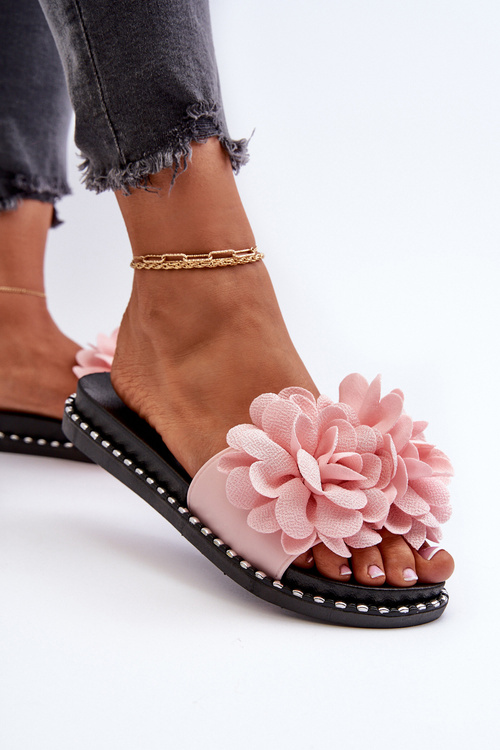 Women's Pink Flower Embellished Sandals Cellanen