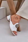 Elegant Women's Slippers On Low Heel With Decoration White Feledis