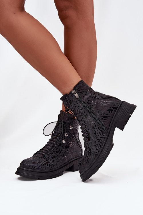 Leather Women's Work Boots Insulated with Zipper Artiker 57C2257 Black