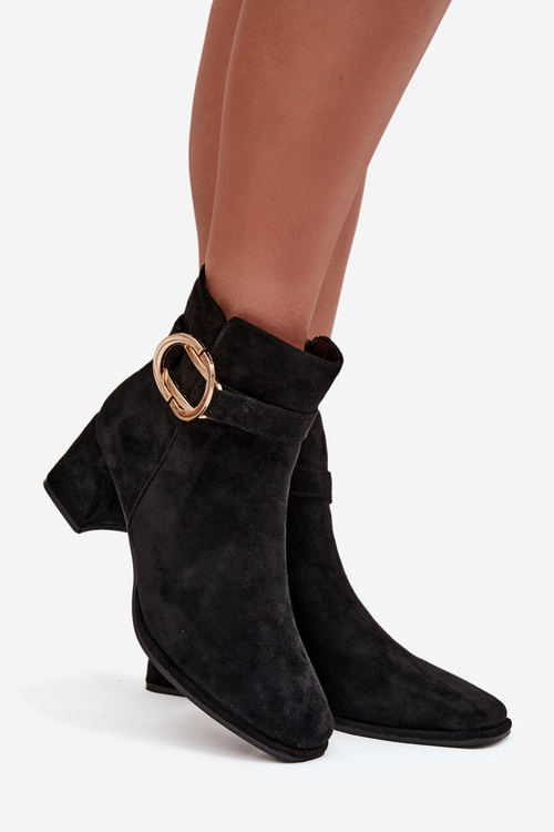 Women's ankle boots on heel with gold buckle black Calissa