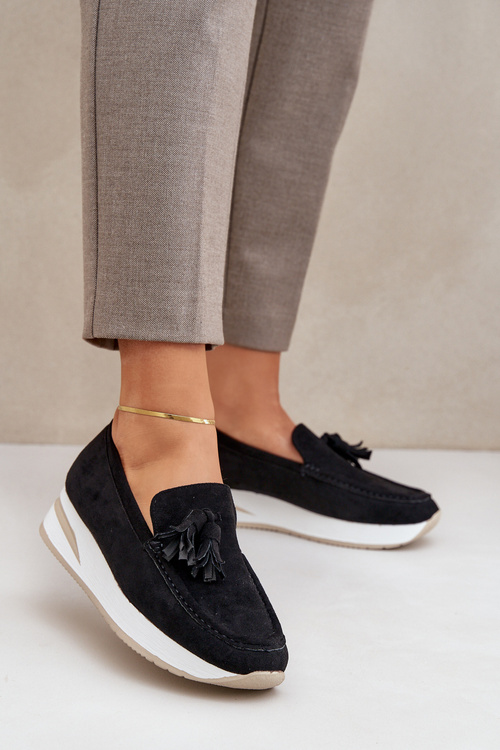 Moccasins On A Delicate Wedge Eco Suede Black Challavia