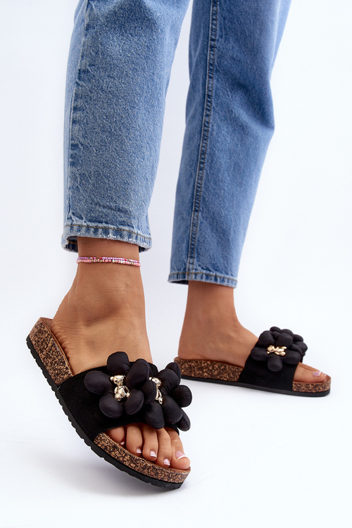 Women's Black Sandals with Decorations Bunlia