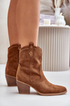Cowboy Ankle Boots On Heel With Eco Suede Camel Narinae