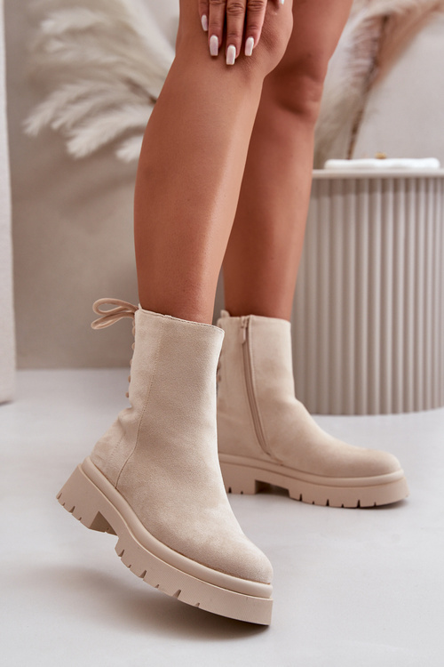 Suede Ankle Boots With Flat Heel Beige Lakyta