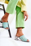 Leather Women's Slippers Crocodile pattern On Heel Light green Perry