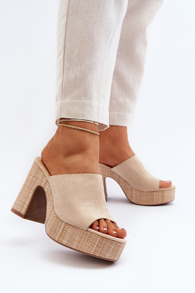 Women's Sandals on Chunky Heel Beige Siobhan