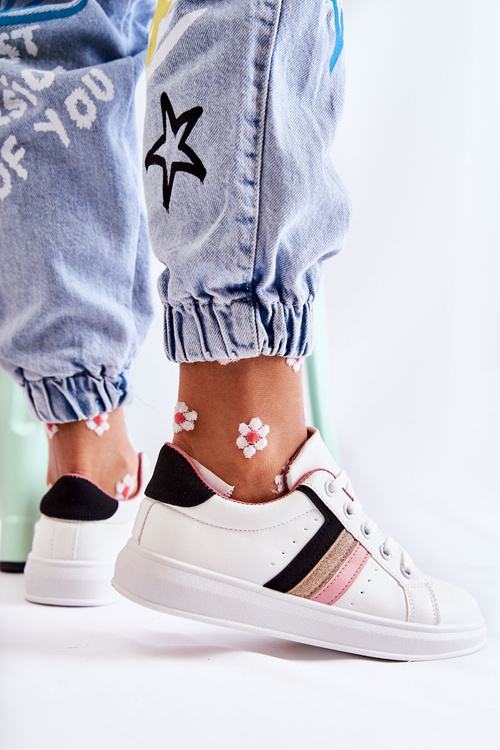 Buty Sportowe Damskie Wiązane Białe Renesme