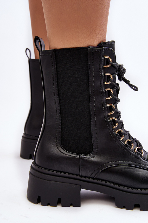 Black Leather Women's Work Boots Charmea