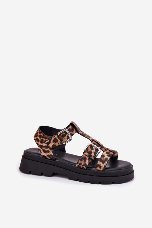 Ladies Eco Leather Sandals With Buckles Leopard Jeneliena