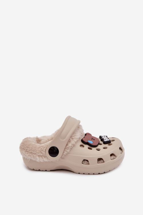 Foam Kids Slippers Lined with Fur and Buckles Khaki Cerelle