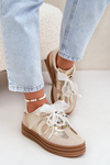 Women's Platform Sneakers With Decorations Beige-Gold Vinness