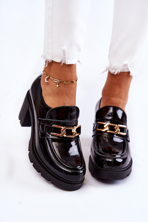Lacquered shoes on a pillar with a gold ornament black Mikeyla
