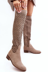 Suede Boots with Lattice Pattern Beige Pointe