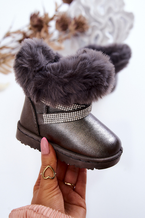 Children's Snow Boots With Cubic Zirconia Dark Grey Hollee 