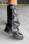 Insulated boots with turned collar buckle and silver zipper Black Armena