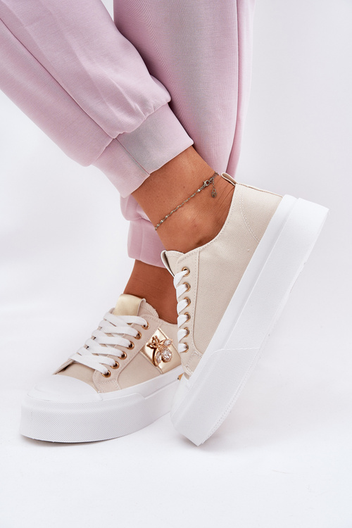 Women's Platform Sneakers With Decorative Detail Beige Annisae