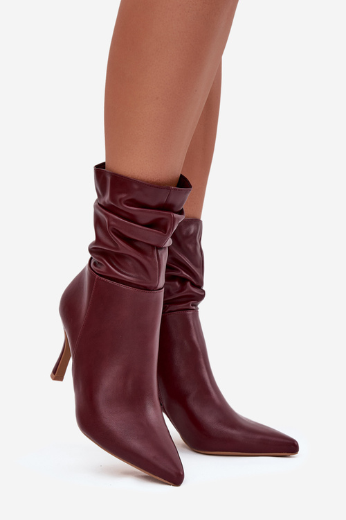 Women's ankle boots on heel with ruched shaft zipper Bordeaux Ulisse