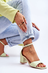Low Heel Leather Sandals Light Green Whitney