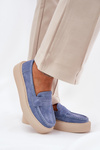 Ladies Suede Moccasins On Platform Vinceza 79535 Blue