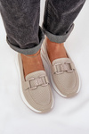 Women's Leather Moccasins on Platform S.Barski LR51-556 Beige
