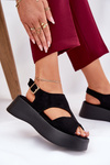 Ladies Platform Sandals Eco Suede Black Karonia
