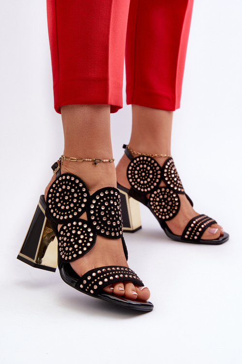 Sandały Damskie Zdobione Na Słupku Czarne D&A CR026