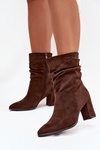 Women's ankle boots with heel with ruching Warm lined Brown Amelise