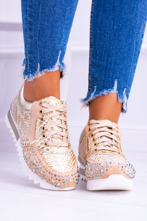 Gold Women's Sports Shoes with Sequins Lu Boo Infinitiale