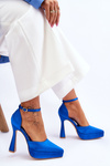 Fashionable Pumps On A Wide High Heel Blue Madness