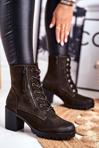Women's Boots On High Heels Khaki Vimen