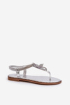 Women's Flat Sandals With Decorative Flower Silver Edoni