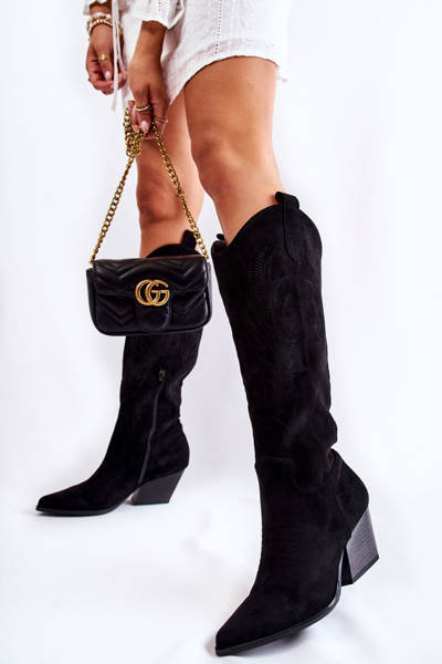 Cowboy Boots Dark Suede With Stitching Black Beverly