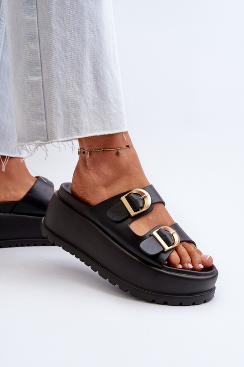 Women's Slides on Chunky Platform Black Mililena