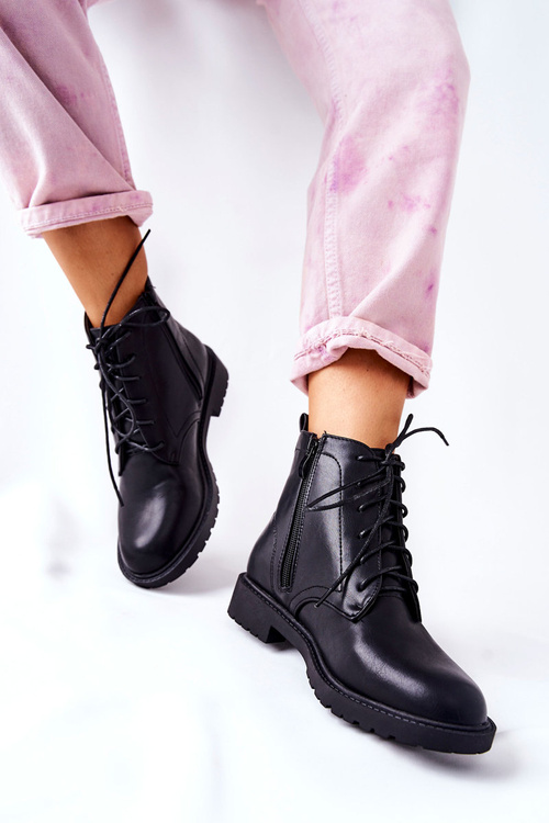 Classic Tiered Leather Booties Black Melome