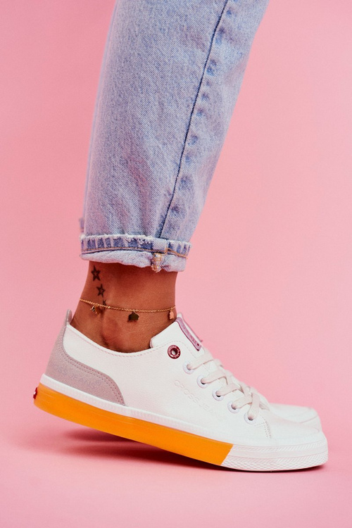 Trampki Damskie Cross Jeans Biało Pomarańczowe FF2R4043C