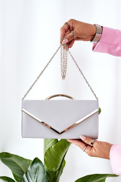 Elegant Clutch Bag With Chain Grey