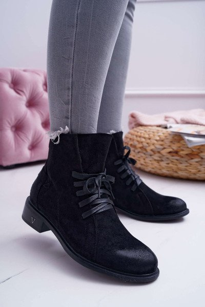 Women's Flat Heel Booties Workers Black Teref