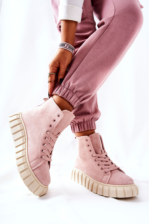 Suede High Platform Sneakers Pink Meniphise