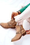 Women's Suede Booties Nicole Leather Beige Dome