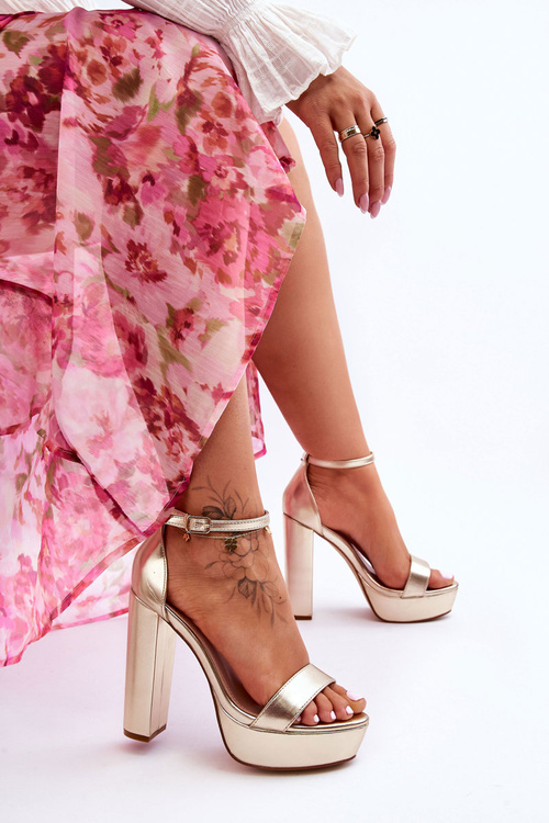 Leather Sandals On A High Bar And Platform Golden Sky Dream