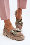 Women's Leather Moccasins with Bow Laura Messi 2787 Beige