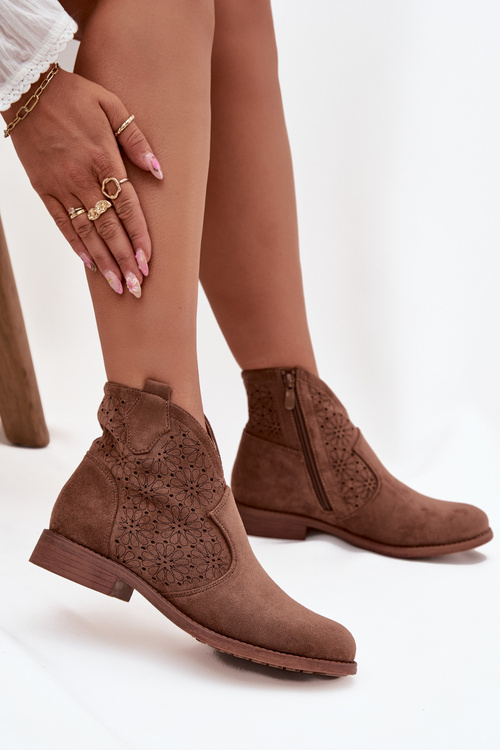 Damskie Botki Płaski Obcas Zamek Brązowe S.Barski HY52-532