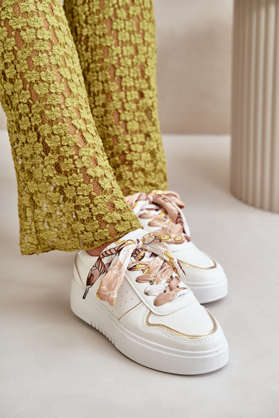 Women's Platform Sneakers With Decorative Lacing White Mistra