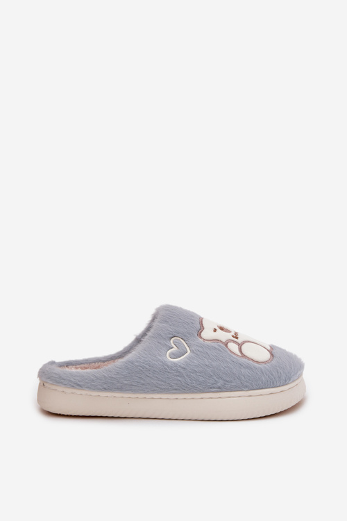 Damskie Kapcie Futrzane Z Misiem Niebieskie Noralie
