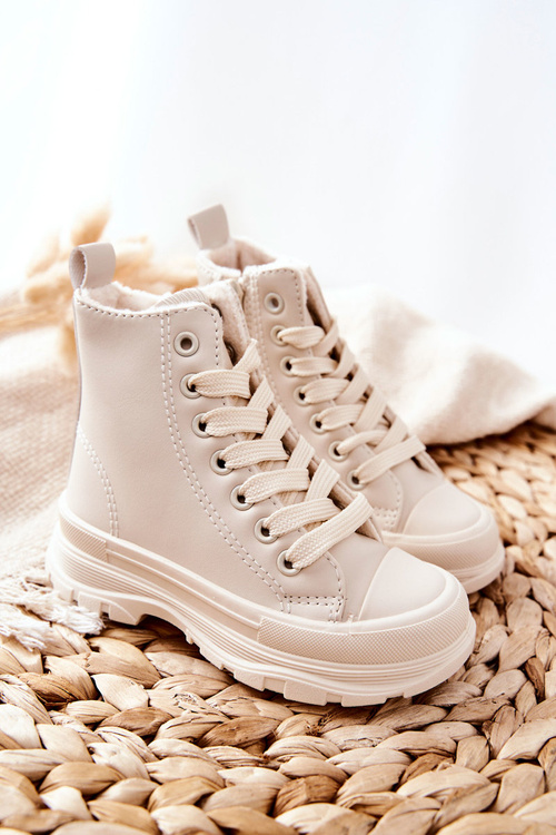 Children's Leather Insulated Sneakers Light Beige Bomi