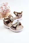 Leather Children's Sandals With Velcro Dark gold Amoss 