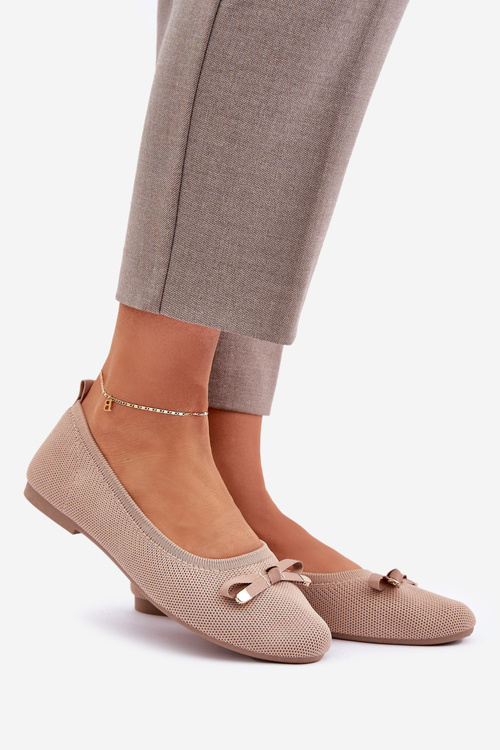 Mesh Ballet Flats With Bow Beige Bianila