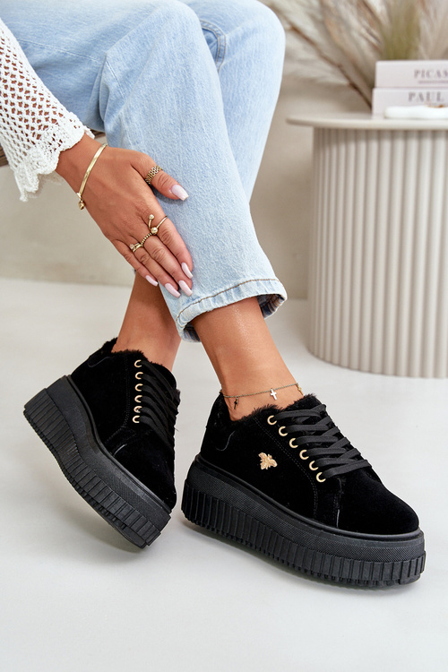 Women's Insulated Sneakers On Massive Sole With Golden Detail Black Lotira