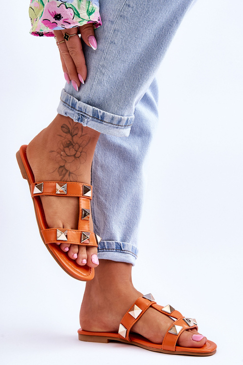 Women's Slippers With Large Studs Orange Mercure